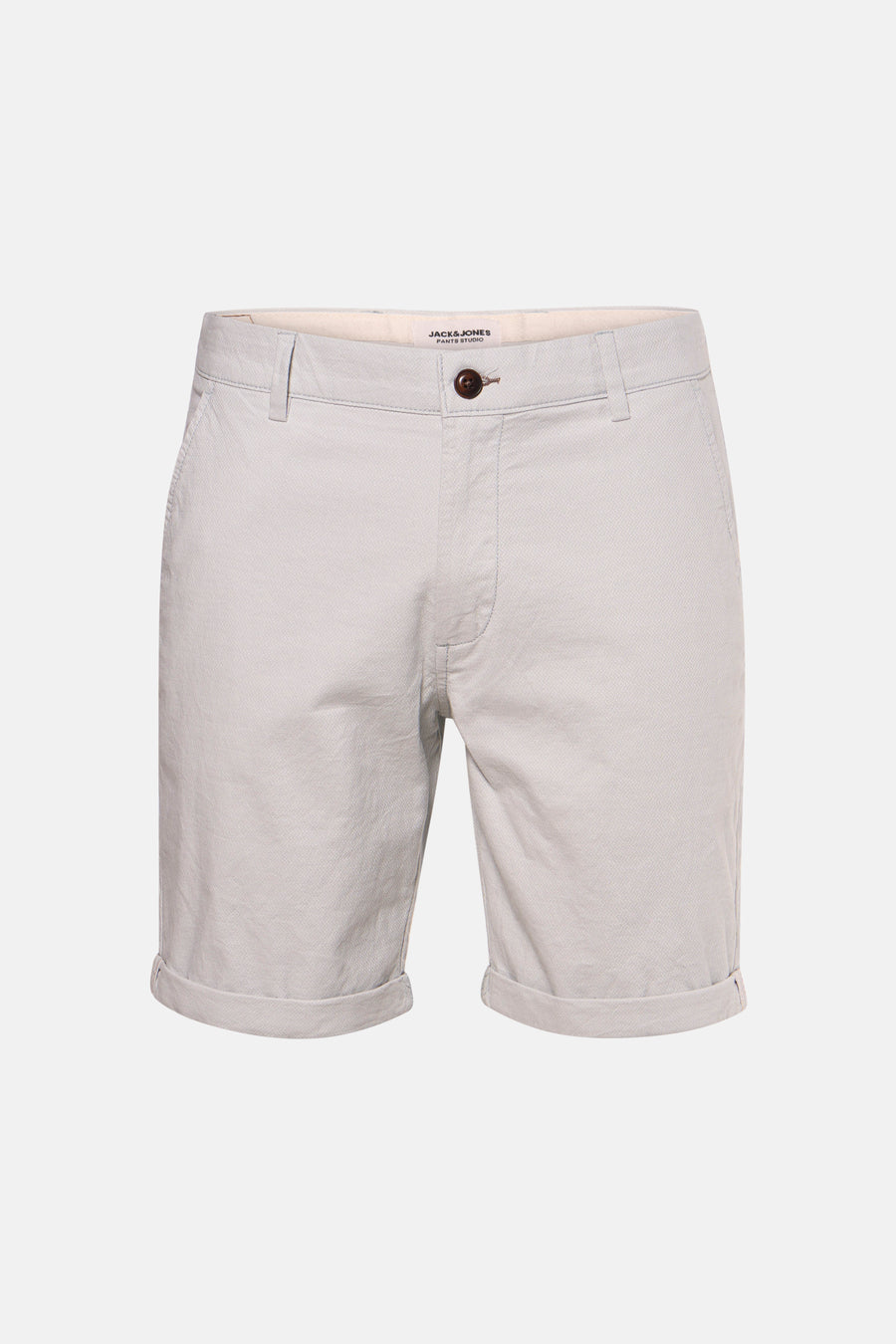 Short gris clair de JACK & JONES JEANS INTELLIGENCE avec revers aux ourlets, fermeture boutonnée et motif subtil.