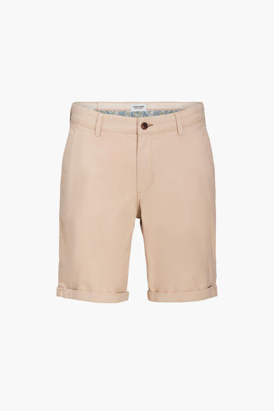 Korte beige short van JACK & JONES JEANS INTELLIGENCE met omgeslagen zomen en een bloemenprint aan de binnenkant.