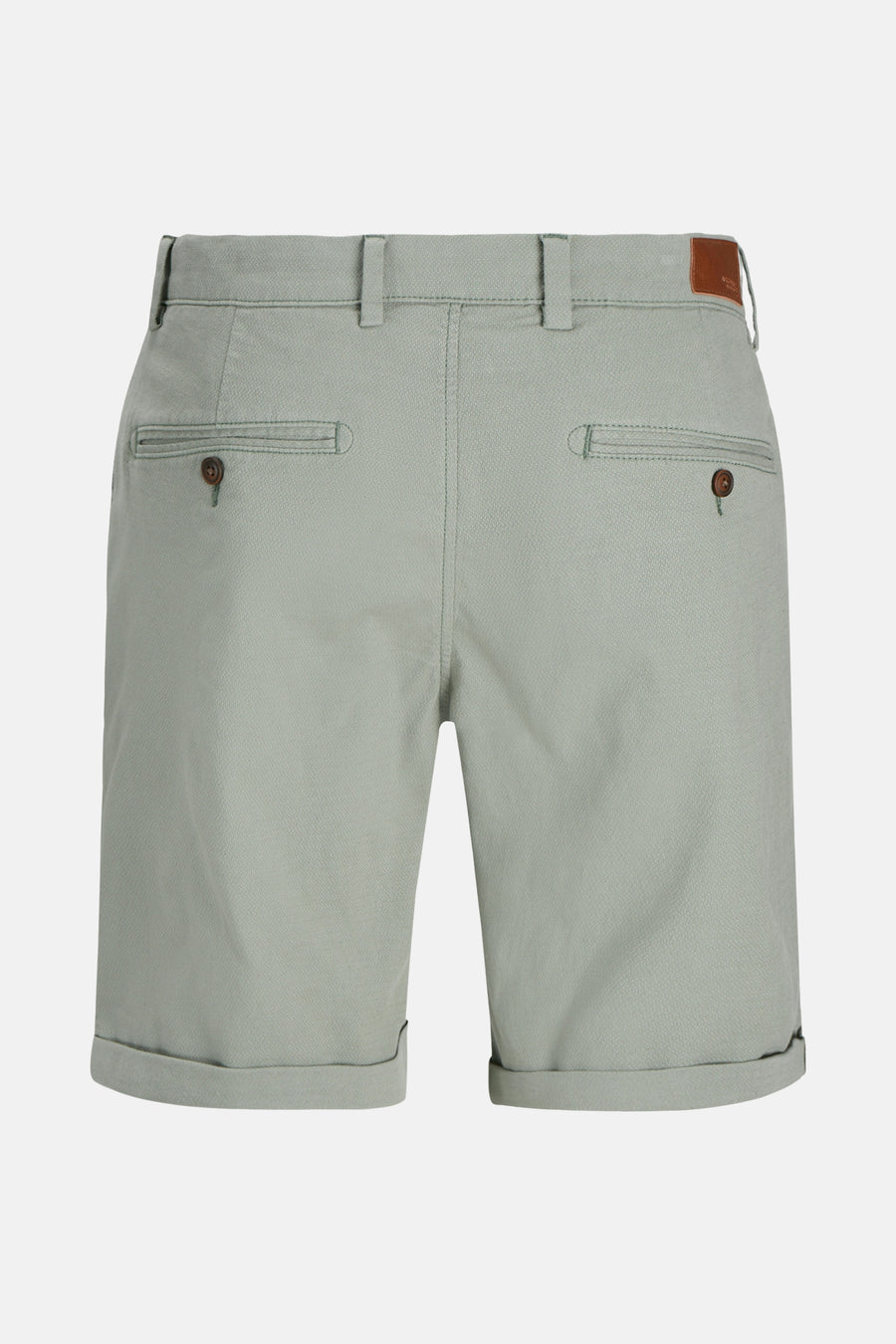 Short vert de JACK & JONES JEANS INTELLIGENCE, avec poches arrière boutonnées et ourlets retroussés.