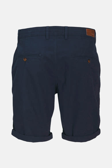 Korte blauwe short van JACK & JONES JEANS INTELLIGENCE, met knoopzakken achter en omslagen bij de knieën.