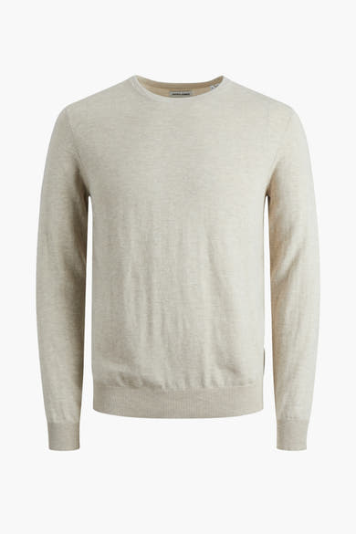 Pull beige en maille par PREMIUM BLUE by JACK & JONES, avec col rond et bords côtes.
