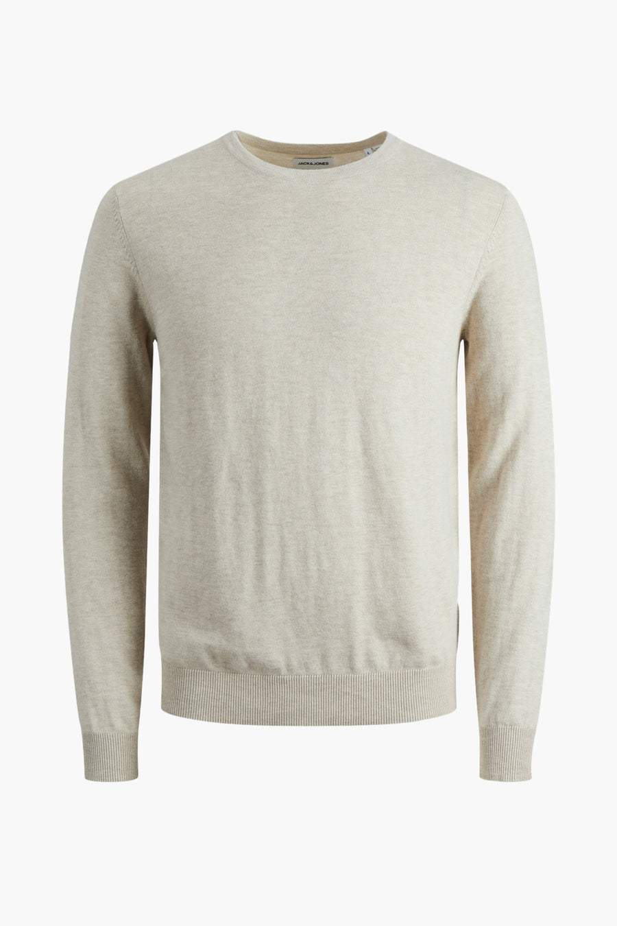Pull beige en maille par PREMIUM BLUE by JACK & JONES, avec col rond et bords côtes.
