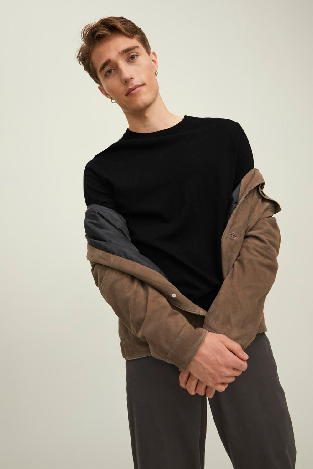 Pull col rond Noir - PREMIUM BY JACK & JONES