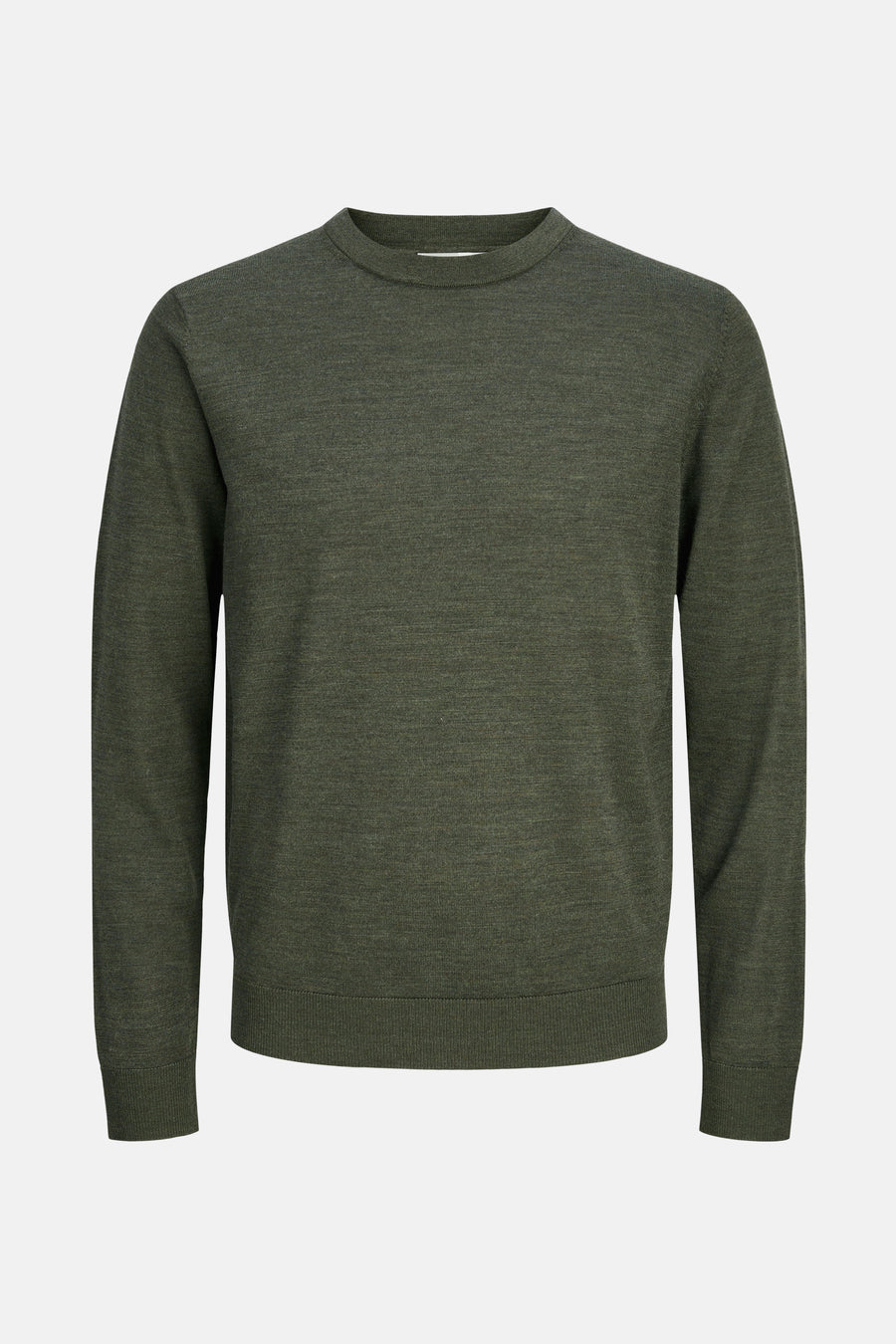 Khaki ronde hals trui van PREMIUM by JACK & JONES, in effen fijn breisel.