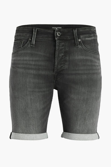 Korte zwarte denim short van JACK & JONES met omgeslagen zomen.
