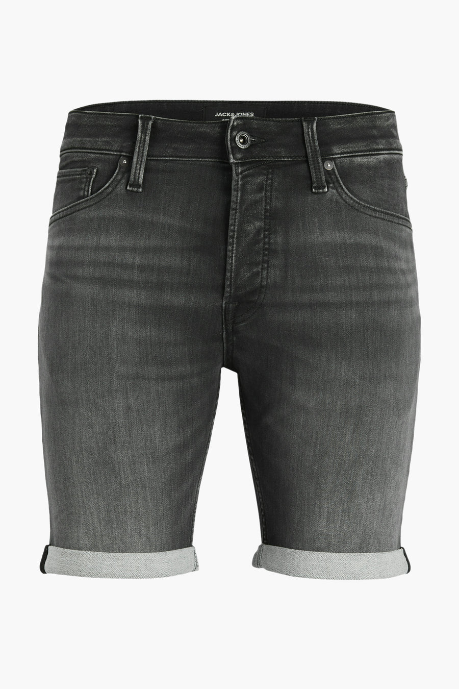Korte zwarte denim short van JACK & JONES met omgeslagen zomen.