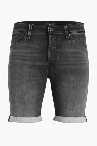 Short en jean noir de JACK & JONES, avec ourlets retournés et effet délavé.