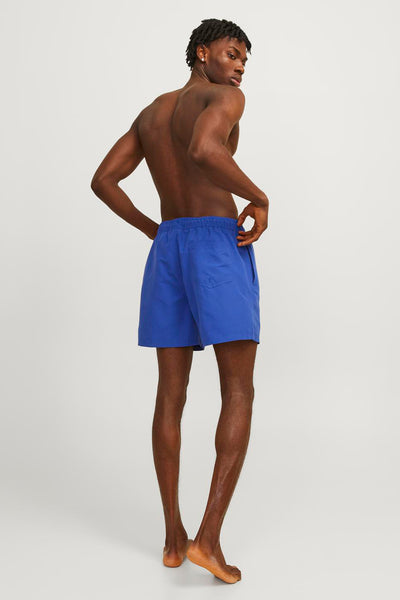 Short de bain bleu, de JACK & JONES JEANS INTELLIGENCE, porté par un homme vu de dos.
