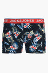 Boxer bleu de ACCESSORIES BY JACK & JONES avec motif floral de feuilles et fleurs exotiques.