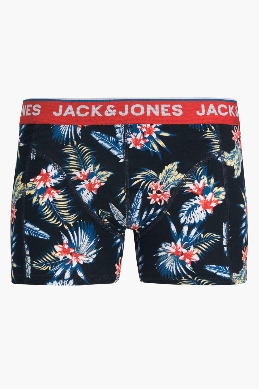 Boxer bleu de ACCESSORIES BY JACK & JONES avec motif floral de feuilles et fleurs exotiques.