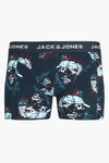 Blauwe boxer ACCESSORIES BY JACK & JONES met schedels, speelkaarten en belettering.