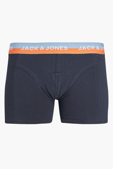Blauwe boxer van ACCESSORIES BY JACK & JONES, met elastische tailleband met contrasterende oranje en blauwe strepen.
