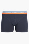 Blauwe boxer van ACCESSORIES BY JACK & JONES, met elastische tailleband met contrasterende oranje en blauwe strepen.
