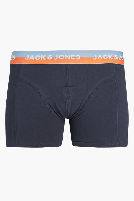 Boxer bleu de ACCESSORIES BY JACK & JONES, avec ceinture élastique à rayures contrastées orange et bleu.