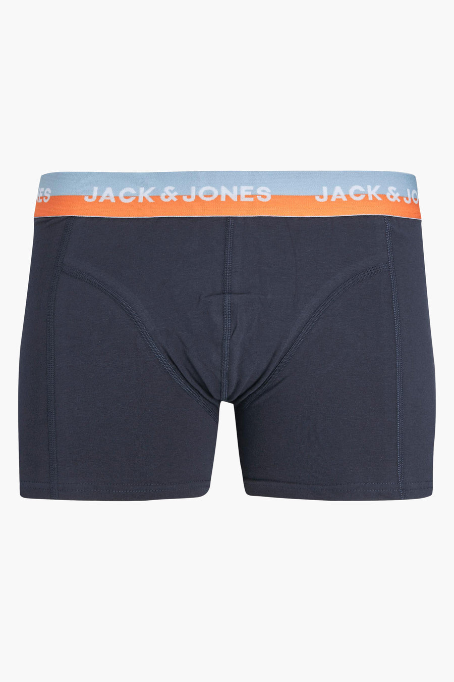Blauwe boxer van ACCESSORIES BY JACK & JONES, met elastische tailleband met contrasterende oranje en blauwe strepen.