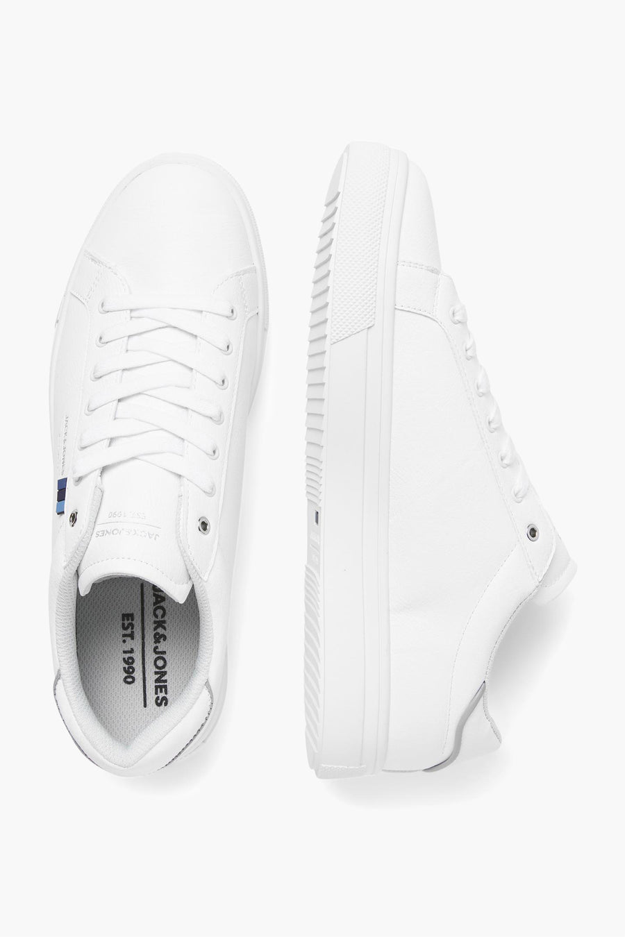 Baskets blanches ACCESSORIES BY JACK & JONES, avec lacets assortis et semelle épaisse.