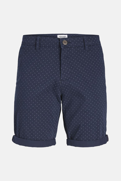 Short bleu marine à motifs, de JACK & JONES JEANS INTELLIGENCE, avec ourlets revers.
