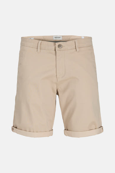 Korte beige broek van JACK & JONES JEANS INTELLIGENCE met subtiel chevronpatroon en opgerolde zomen.