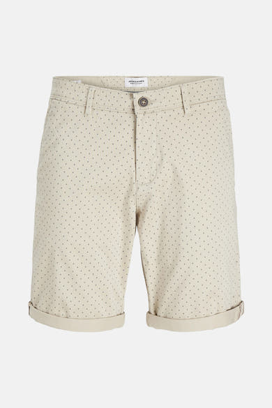 Korte beige short van JACK & JONES JEANS INTELLIGENCE, met stippenpatroon, met omgeslagen zomen.