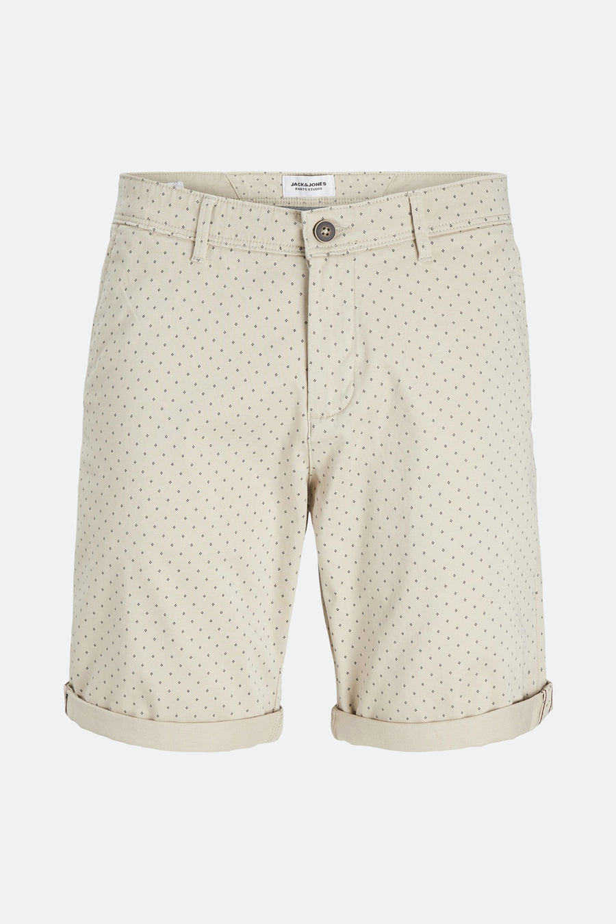 Korte beige short van JACK & JONES JEANS INTELLIGENCE, met stippenpatroon, met omgeslagen zomen.