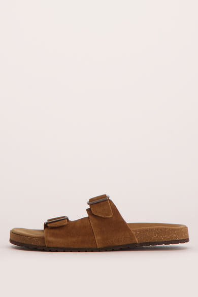 Bruine slippers in bruin van ACCESSORIES BY JACK & JONES, met gespsluitingen en een gestructureerde zool.