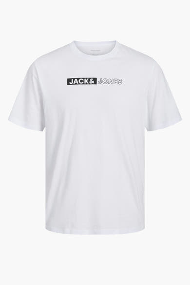 Wit T-shirt met korte mouwen van JACK & JONES, met een logo op de borst gedrukt.