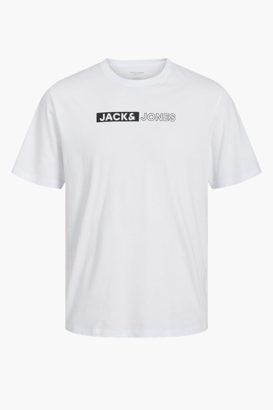 Wit T-shirt met korte mouwen van JACK & JONES, met een logo op de borst gedrukt.