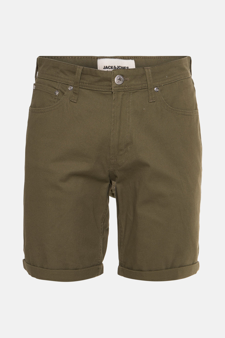 Korte kaki van JACK & JONES JEANS INTELLIGENCE met stikseldetails en zilverkleurige knopen.