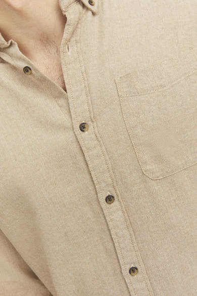 Beige overhemd met lange mouwen van ORIGINALS BY JACK & JONES, met borstzak.