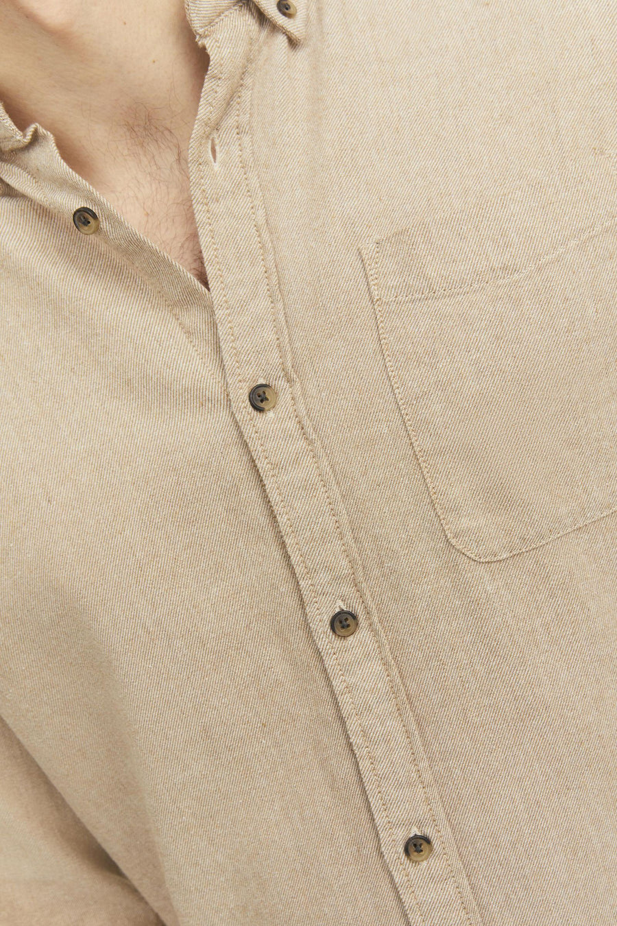 Beige overhemd met lange mouwen van ORIGINALS BY JACK & JONES, met borstzak.