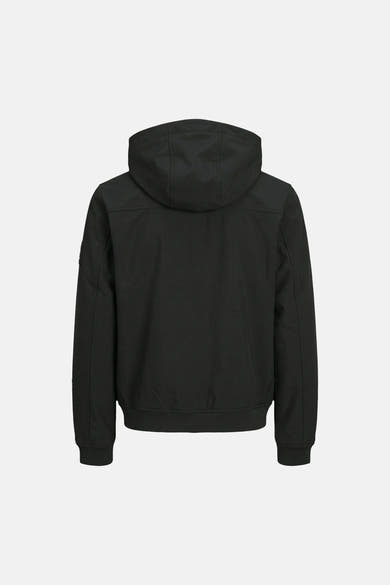 Veste courte noire de JACK & JONES avec capuche et ourlet côtelé.