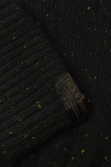 Zwarte gemêleerde gebreide handschoenen van ACCESSORIES BY JACK & JONES, met logolabel.