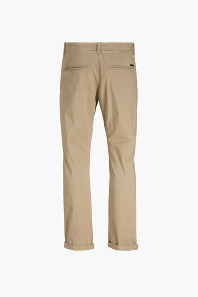 Beige chino van JACK & JONES JEANS INTELLIGENCE, met omgeslagen zomen en paspelzakken achter.