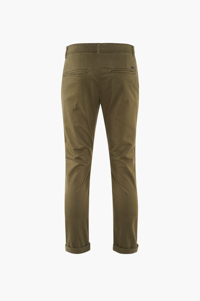 Chino kaki van JACK & JONES JEANS INTELLIGENCE, met gerolde manchetten, rugweergave.