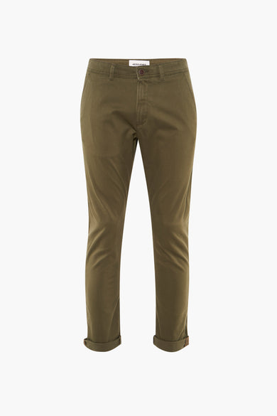 Chino kaki van JACK & JONES JEANS INTELLIGENCE met opgerolde manchetten.