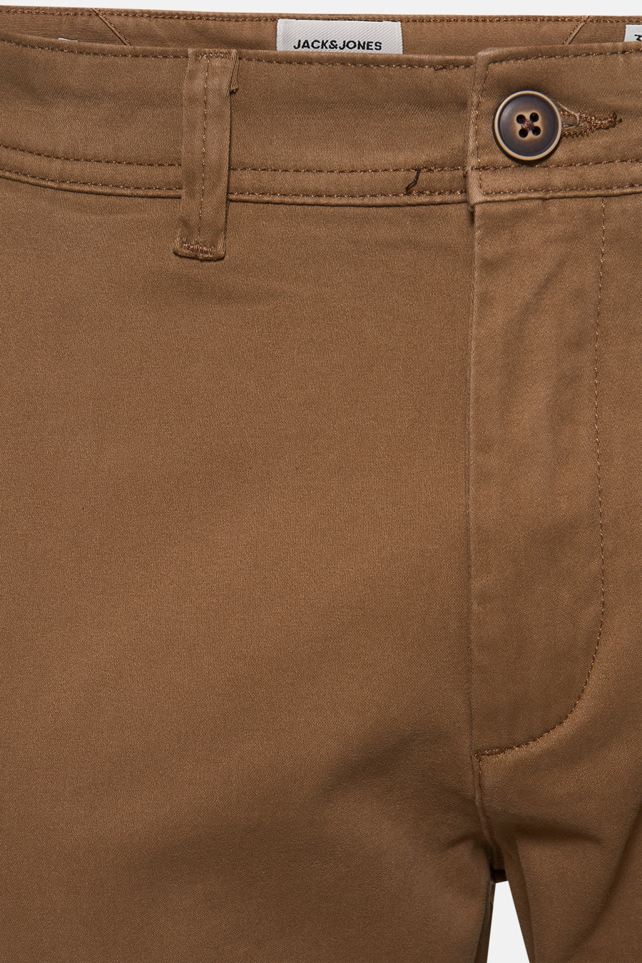 Pantalon chino marron de JACK & JONES, avec bouton et passants de ceinture.