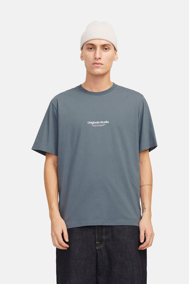 Blauw T-shirt met korte mouwen van ORIGINALS BY JACK & JONES, kraagdetail en getextureerde stof.
