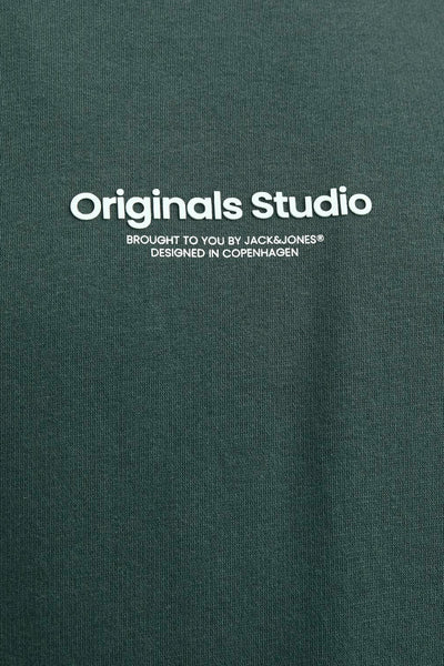 Groene rondehals sweatshirt van ORIGINALS BY JACK & JONES, met witte tekstprint.