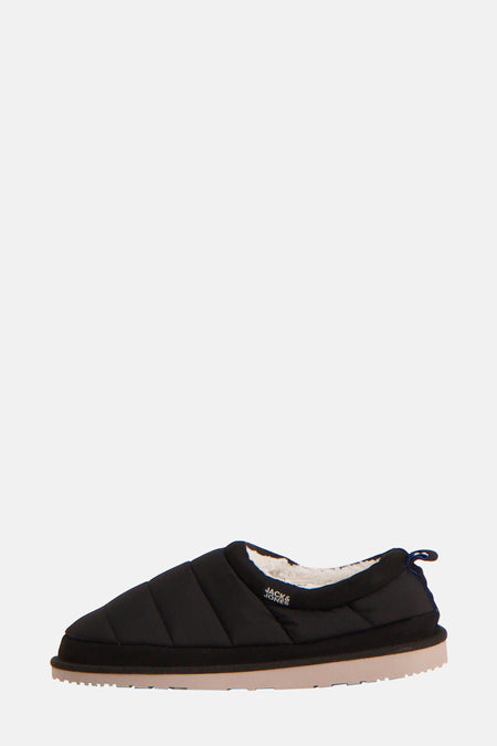 Zwarte muiltjes ACCESSORIES BY JACK & JONES, gewatteerde indoor muil stijl met beige zool.