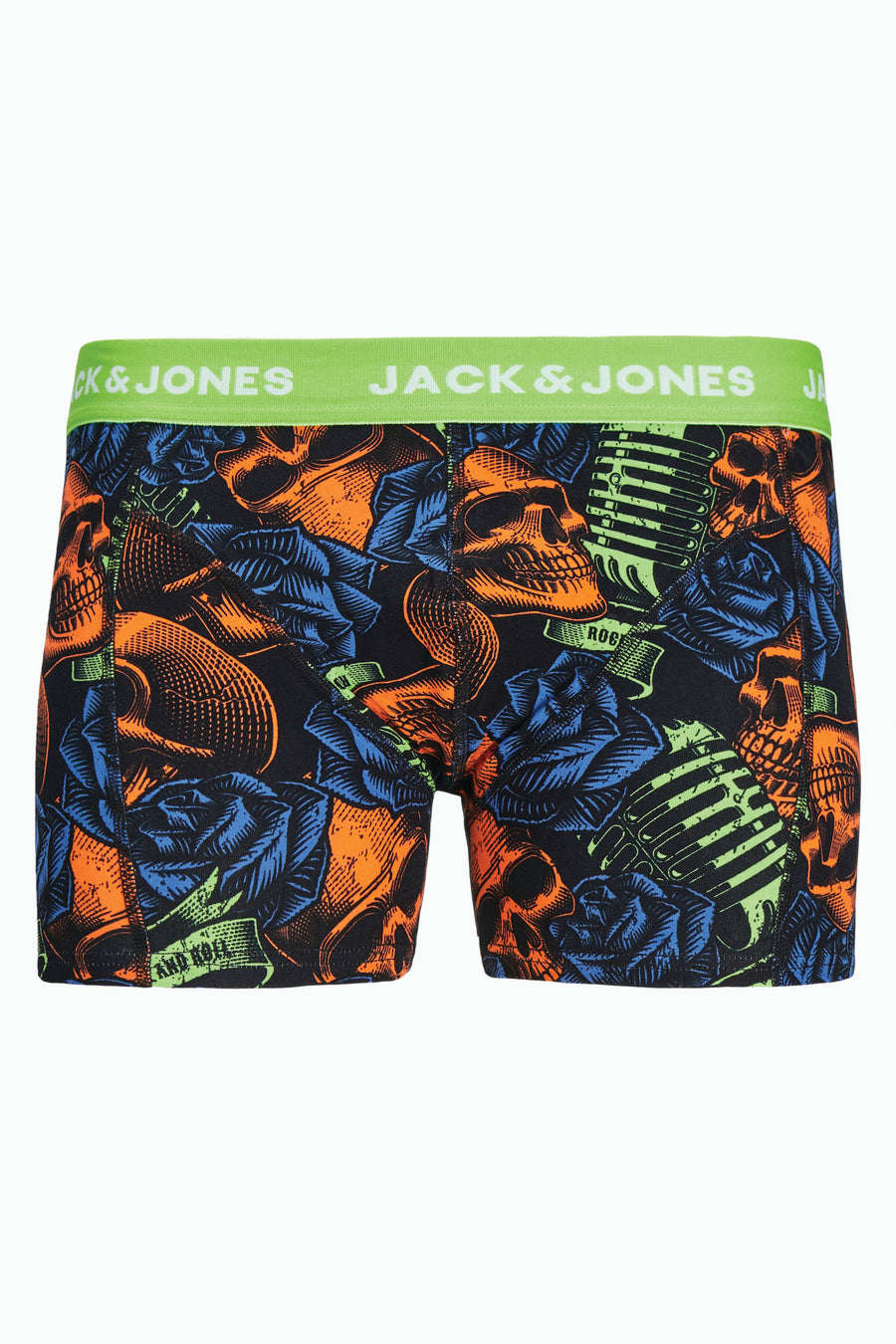 Multikleuren boxer van ACCESSORIES BY JACK & JONES met een patroon van schedels, rozen en microfoons.