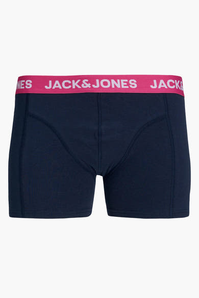 Marineblauwe boxer van ACCESSORIES BY JACK & JONES met een roze logoband, van jersey.