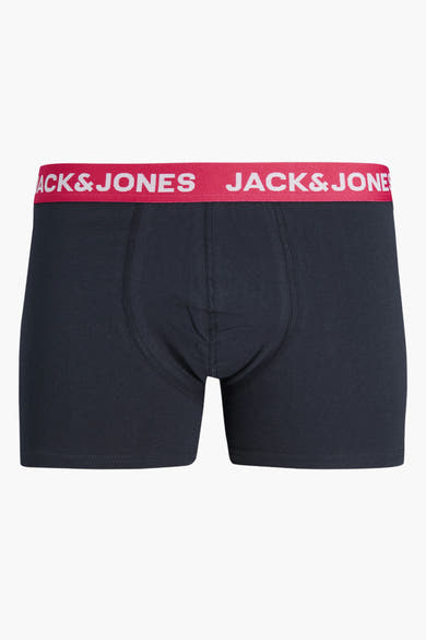 Marineblauwe boxer van ACCESSORIES BY JACK & JONES, met een rode elastische tailleband versierd met het logo.