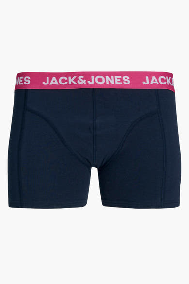 Marineblauwe boxer van ACCESSORIES BY JACK & JONES, met een roze elastische tailleband met de merknaam.