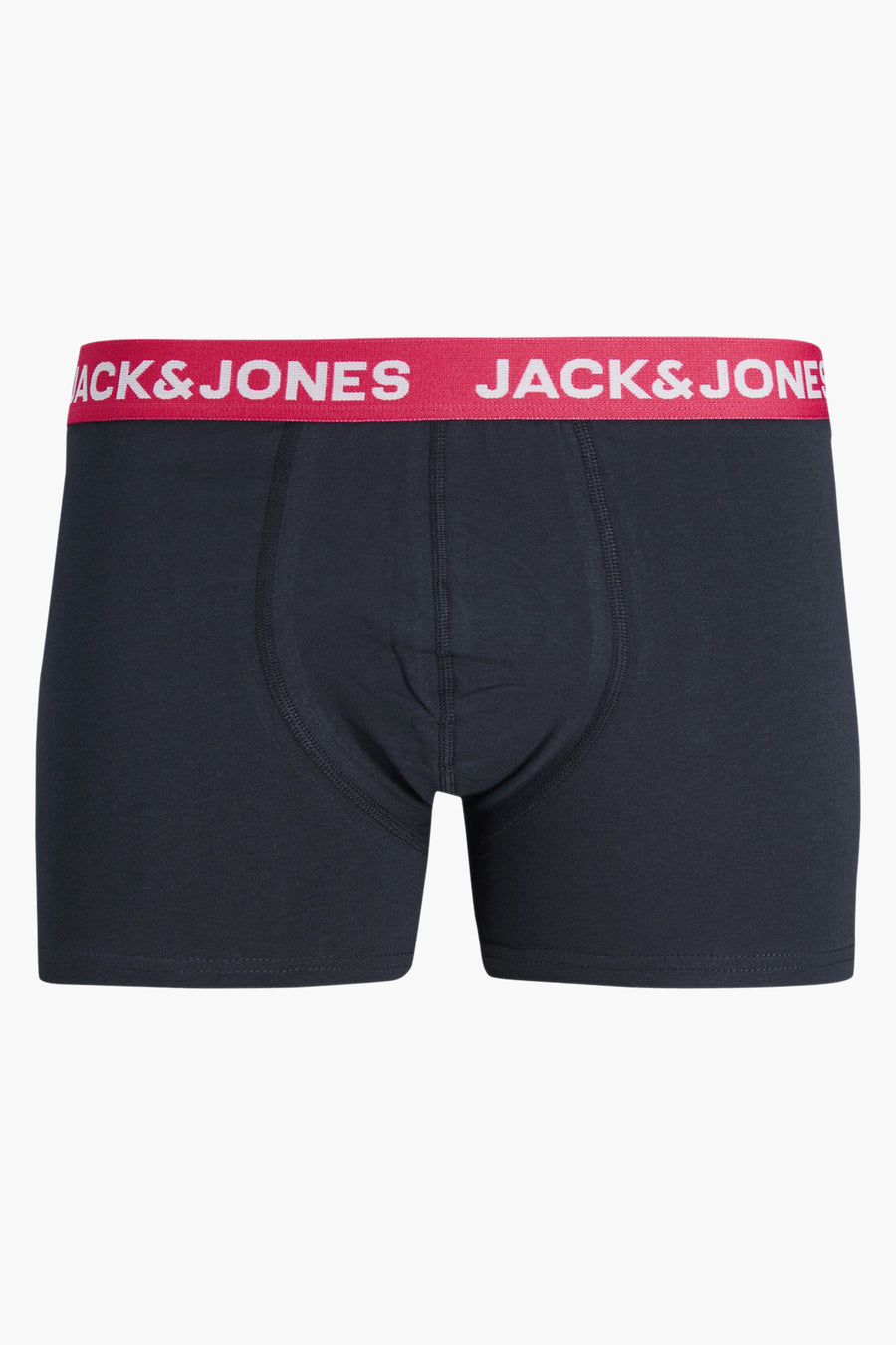 Blauwe boxer van ACCESSORIES BY JACK & JONES met een rode elastische tailleband met logo.