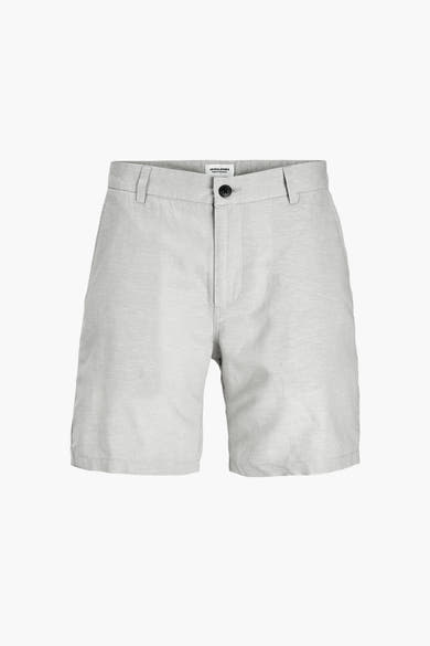 Short beige de JACK & JONES JEANS INTELLIGENCE en lin, avec fermeture à bouton et passants de ceinture.