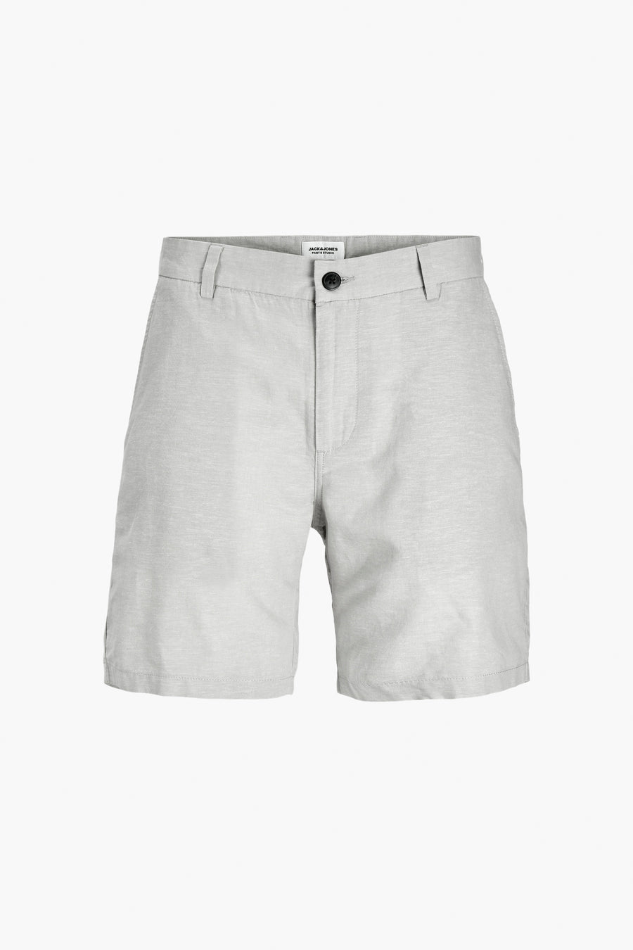 Short beige de JACK & JONES JEANS INTELLIGENCE en lin, avec fermeture à bouton et passants de ceinture.