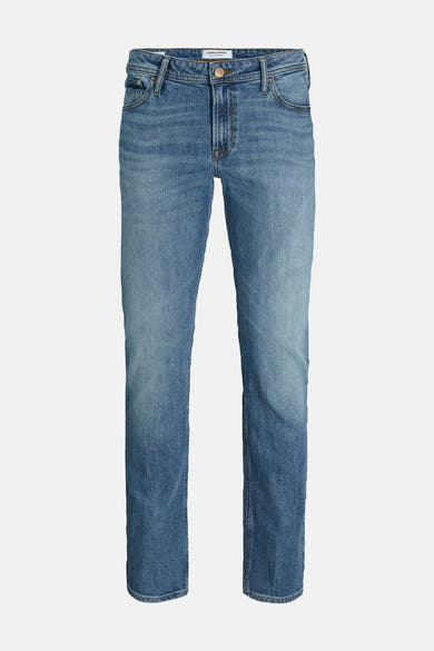 Rechte middellange blauwe jeans van JACK & JONES JEANS INTELLIGENCE, van denim, met subtiele verbleking.