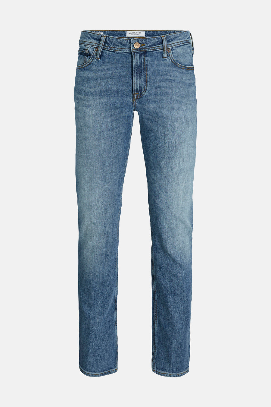 Rechte middellange blauwe jeans van JACK & JONES JEANS INTELLIGENCE, van denim, met subtiele verbleking.