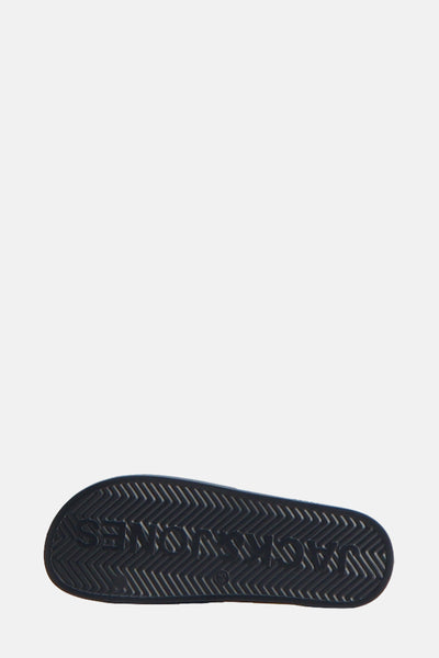 Donkerblauwe teenslippers van ACCESSORIES BY JACK & JONES met chevronpatroon op de zool.