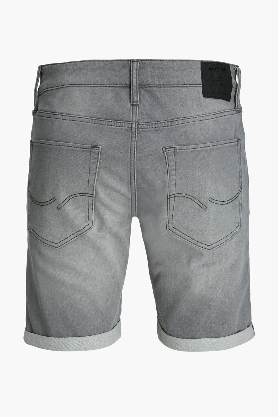 Grijze spijkerbroekshorts van JACK & JONES JEANS INTELLIGENCE, met achterzakken en omgeslagen zomen.